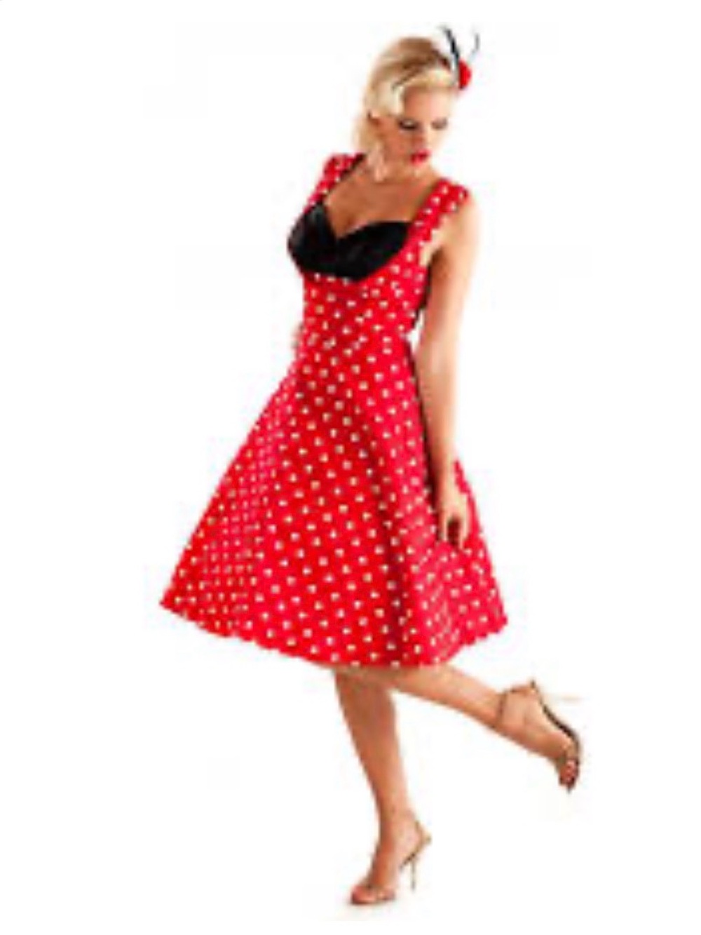 Lindy Bop Red Polka Dot Midi Dress with Black Bust NWT SMALL